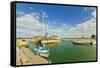 Yacht at marina by Quai de La Criee in the island's principal western town, Ars en Re, Ile de Re, C-Robert Francis-Framed Stretched Canvas