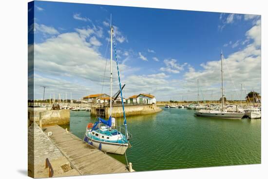 Yacht at marina by Quai de La Criee in the island's principal western town, Ars en Re, Ile de Re, C-Robert Francis-Stretched Canvas