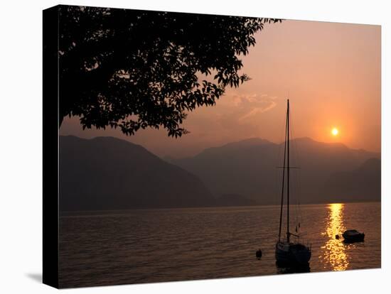 Yacht at Sunset, Lake Maggiore, Italy-Peter Thompson-Stretched Canvas