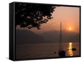 Yacht at Sunset, Lake Maggiore, Italy-Peter Thompson-Framed Stretched Canvas