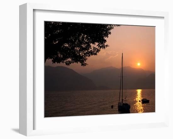 Yacht at Sunset, Lake Maggiore, Italy-Peter Thompson-Framed Photographic Print