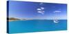 Yacht in Lagoon of Mana Island, Mamanuca Islands, Fiji-Ian Trower-Stretched Canvas