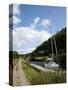 Yacht Moored in Crinan Canal, Highlands, Scotland, United Kingdom, Europe-David Lomax-Stretched Canvas