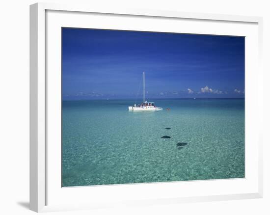 Yacht Moored in the North Sound, with Stringrays Visible Beneath the Water, Cayman Islands-Tomlinson Ruth-Framed Photographic Print