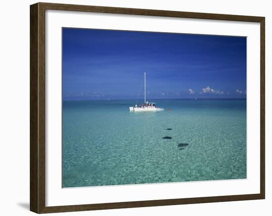 Yacht Moored in the North Sound, with Stringrays Visible Beneath the Water, Cayman Islands-Tomlinson Ruth-Framed Photographic Print