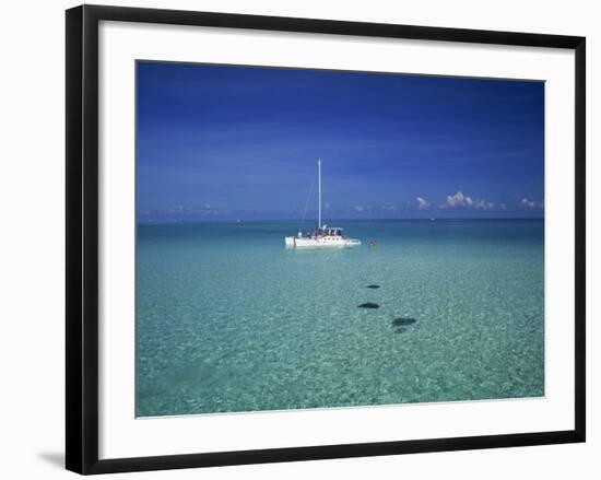 Yacht Moored in the North Sound, with Stringrays Visible Beneath the Water, Cayman Islands-Tomlinson Ruth-Framed Photographic Print