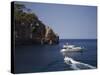 Yacht Moored Off Deia, Mallorca, Balearic Islands, Spain, Mediterranean, Europe-null-Stretched Canvas