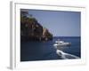 Yacht Moored Off Deia, Mallorca, Balearic Islands, Spain, Mediterranean, Europe-null-Framed Photographic Print