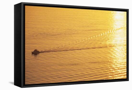 Yacht on Elliott Bay at Sunset-Paul Souders-Framed Stretched Canvas