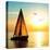 Yacht Sailing against Sunset. Holiday Lifestyle Landscape with Skyline Sailboat and Two Seagull. Ya-Repina Valeriya-Stretched Canvas