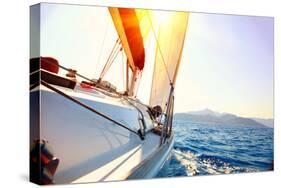 Yacht Sailing Against Sunset. Sailboat. Yachting. Sailing. Travel Concept. Vacation-Subbotina Anna-Stretched Canvas