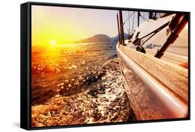 Yacht Sailing against Sunset. Sailboat. Yachting. Sailing. Travel Concept. Vacation-Subbotina Anna-Framed Stretched Canvas