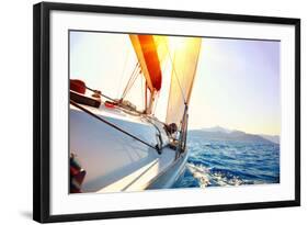 Yacht Sailing Against Sunset. Sailboat. Yachting. Sailing. Travel Concept. Vacation-Subbotina Anna-Framed Photographic Print