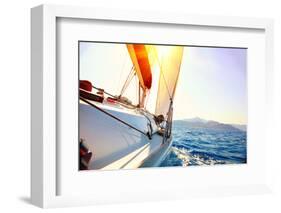 Yacht Sailing Against Sunset. Sailboat. Yachting. Sailing. Travel Concept. Vacation-Subbotina Anna-Framed Photographic Print