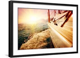 Yacht Sailing against Sunset. Sailboat. Yachting. Sailing. Travel Concept. Vacation-Subbotina Anna-Framed Photographic Print