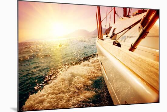 Yacht Sailing against Sunset. Sailboat. Yachting. Sailing. Travel Concept. Vacation-Subbotina Anna-Mounted Photographic Print