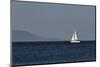 Yacht. Sailing Boat. Sailboat White Sail Boat between Blue Sky and Dark Blue Sea. an Island on Fore-PROtoys-Mounted Photographic Print