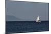 Yacht. Sailing Boat. Sailboat White Sail Boat between Blue Sky and Dark Blue Sea. an Island on Fore-PROtoys-Mounted Photographic Print