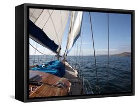 Yacht Sailing West Along the Coast, Dorset, England, United Kingdom, Europe-David Lomax-Framed Stretched Canvas