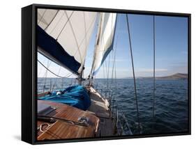 Yacht Sailing West Along the Coast, Dorset, England, United Kingdom, Europe-David Lomax-Framed Stretched Canvas