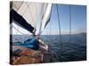 Yacht Sailing West Along the Coast, Dorset, England, United Kingdom, Europe-David Lomax-Stretched Canvas