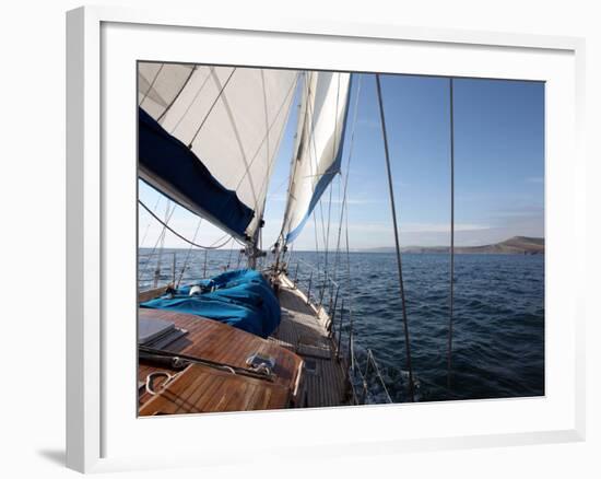 Yacht Sailing West Along the Coast, Dorset, England, United Kingdom, Europe-David Lomax-Framed Photographic Print