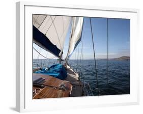 Yacht Sailing West Along the Coast, Dorset, England, United Kingdom, Europe-David Lomax-Framed Photographic Print