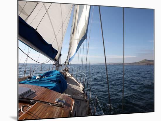 Yacht Sailing West Along the Coast, Dorset, England, United Kingdom, Europe-David Lomax-Mounted Photographic Print