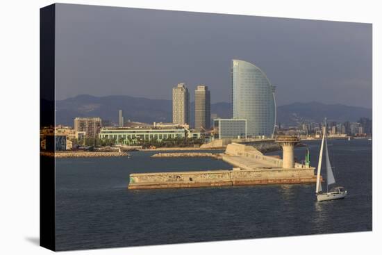 Yacht Sails Past La Barceloneta and the Waterfront-Eleanor Scriven-Stretched Canvas