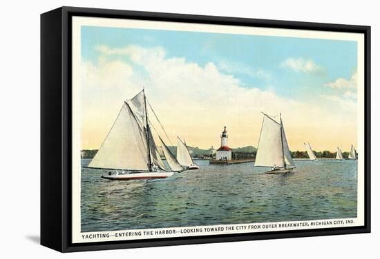 Yachting Near Michigan City-null-Framed Stretched Canvas