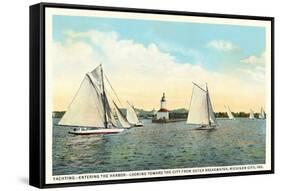 Yachting Near Michigan City-null-Framed Stretched Canvas