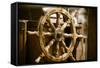 Yachting. Ship Wooden Steering Wheel. Sailboat Detail.-Voy-Framed Stretched Canvas