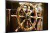 Yachting. Ship Wooden Steering Wheel. Sailboat Detail.-Voy-Mounted Photographic Print