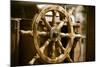 Yachting. Ship Wooden Steering Wheel. Sailboat Detail.-Voy-Mounted Photographic Print
