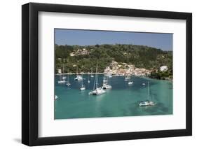 Yachts anchored in bay, Lakka, Paxos, Ionian Islands, Greek Islands, Greece, Europe-Stuart Black-Framed Photographic Print