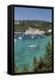 Yachts anchored in bay, Lakka, Paxos, Ionian Islands, Greek Islands, Greece, Europe-Stuart Black-Framed Stretched Canvas