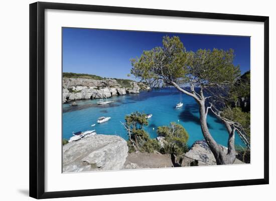 Yachts Anchored in Cove, Cala Macarella, Near Cala Galdana-Stuart Black-Framed Photographic Print