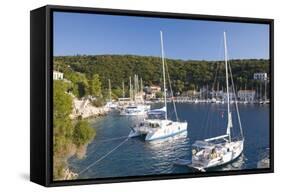 Yachts at Anchor in the Pretty Harbour, Kioni, Ithaca (Ithaki)-Ruth Tomlinson-Framed Stretched Canvas