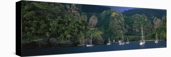 Yachts in a Bay, Marquesas Anchorage, French Polynesia-null-Stretched Canvas