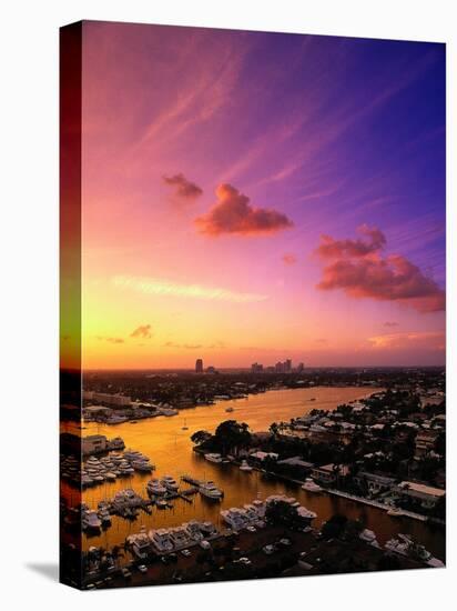 Yachts in Marina at Sunset, Ft. Lauderdale, FL-Walter Bibikow-Stretched Canvas