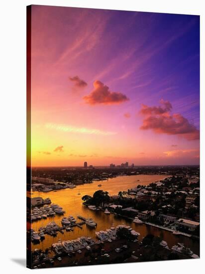 Yachts in Marina at Sunset, Ft. Lauderdale, FL-Walter Bibikow-Stretched Canvas