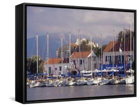 Yachts in the Harbour, Fiscardo, Cephalonia, Ionian Islands, Greece-Jonathan Hodson-Framed Stretched Canvas