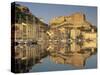 Yachts Moored in the Harbour, with the Citadel Behind, Bonifacio, Corsica, (France)-Michael Busselle-Stretched Canvas