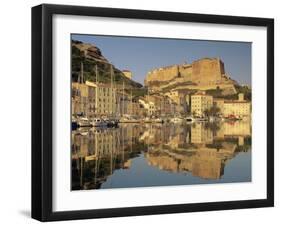 Yachts Moored in the Harbour, with the Citadel Behind, Bonifacio, Corsica, (France)-Michael Busselle-Framed Photographic Print