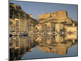 Yachts Moored in the Harbour, with the Citadel Behind, Bonifacio, Corsica, (France)-Michael Busselle-Mounted Photographic Print