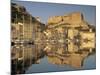 Yachts Moored in the Harbour, with the Citadel Behind, Bonifacio, Corsica, (France)-Michael Busselle-Mounted Photographic Print