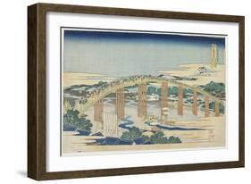 Yahagi Bridge at Okazaki on the Tokaido, 1833-1834-Katsushika Hokusai-Framed Giclee Print