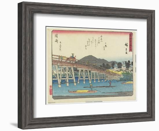 Yahagi Bridge in Okazaki, 1837-1844-Utagawa Hiroshige-Framed Giclee Print