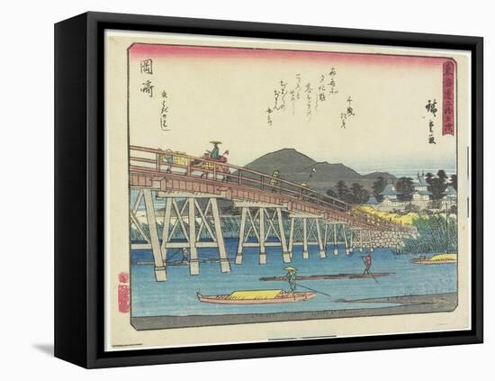 Yahagi Bridge in Okazaki, 1837-1844-Utagawa Hiroshige-Framed Stretched Canvas