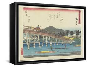 Yahagi Bridge in Okazaki, 1837-1844-Utagawa Hiroshige-Framed Stretched Canvas